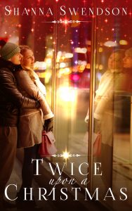 Twice Upon a Christmas cover showing couple in a holiday setting reflected in a shop window